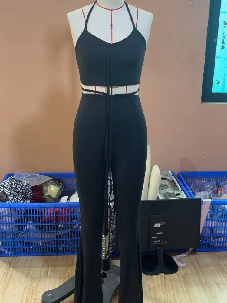 Pure Color Halter Long Set