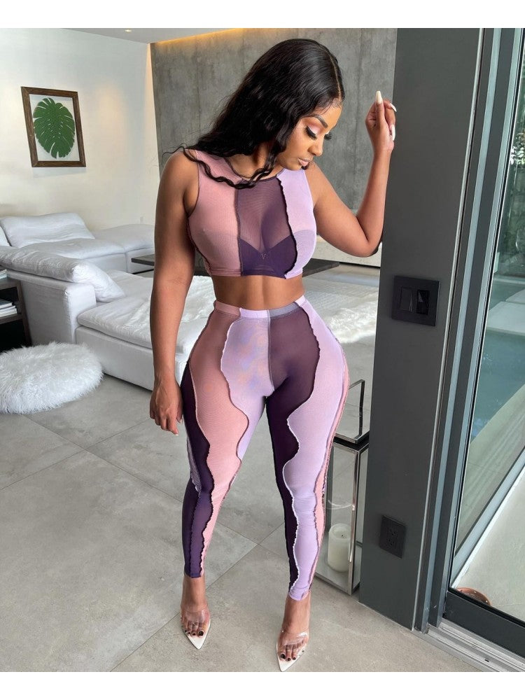 Mesh Contrast Trouser Set