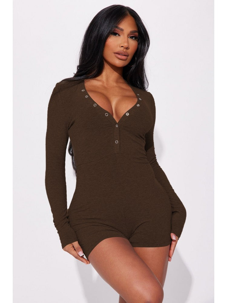 V Neck Long Sleeve Romper