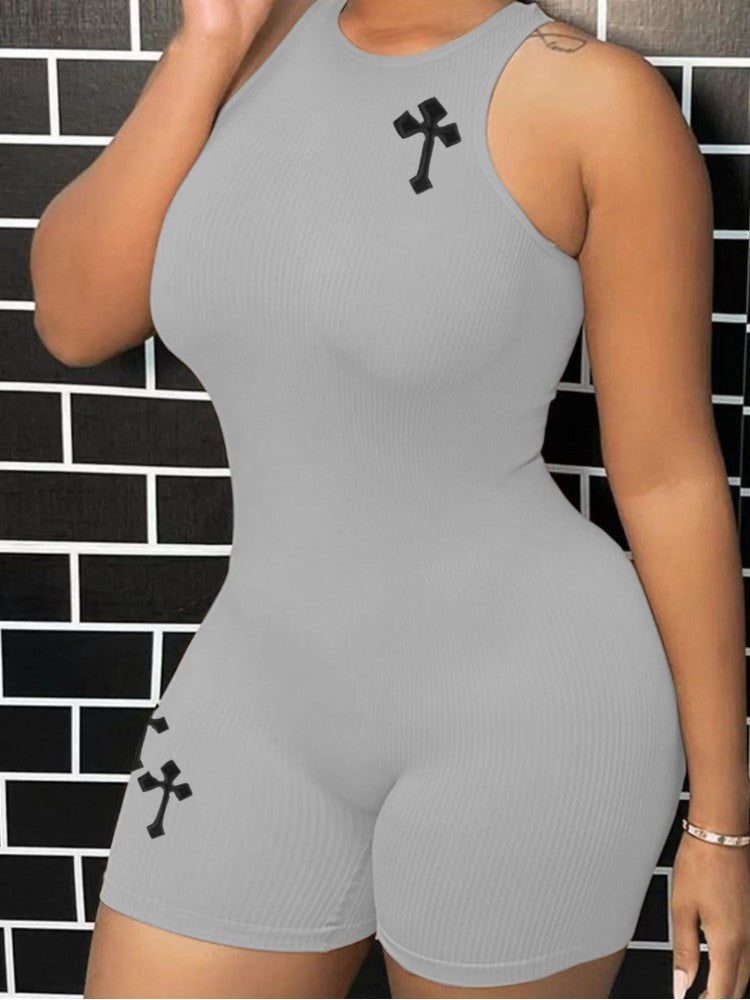 Plus Size Cross Print Romper