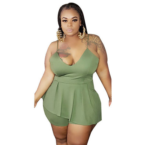 Plus Size V Neck Romper