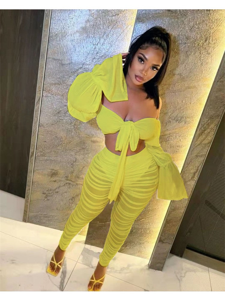 See Through Ruffle Trouser Set