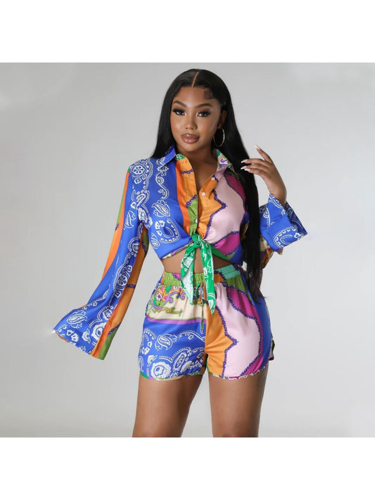 Flare Sleeve Blouse & Short Set