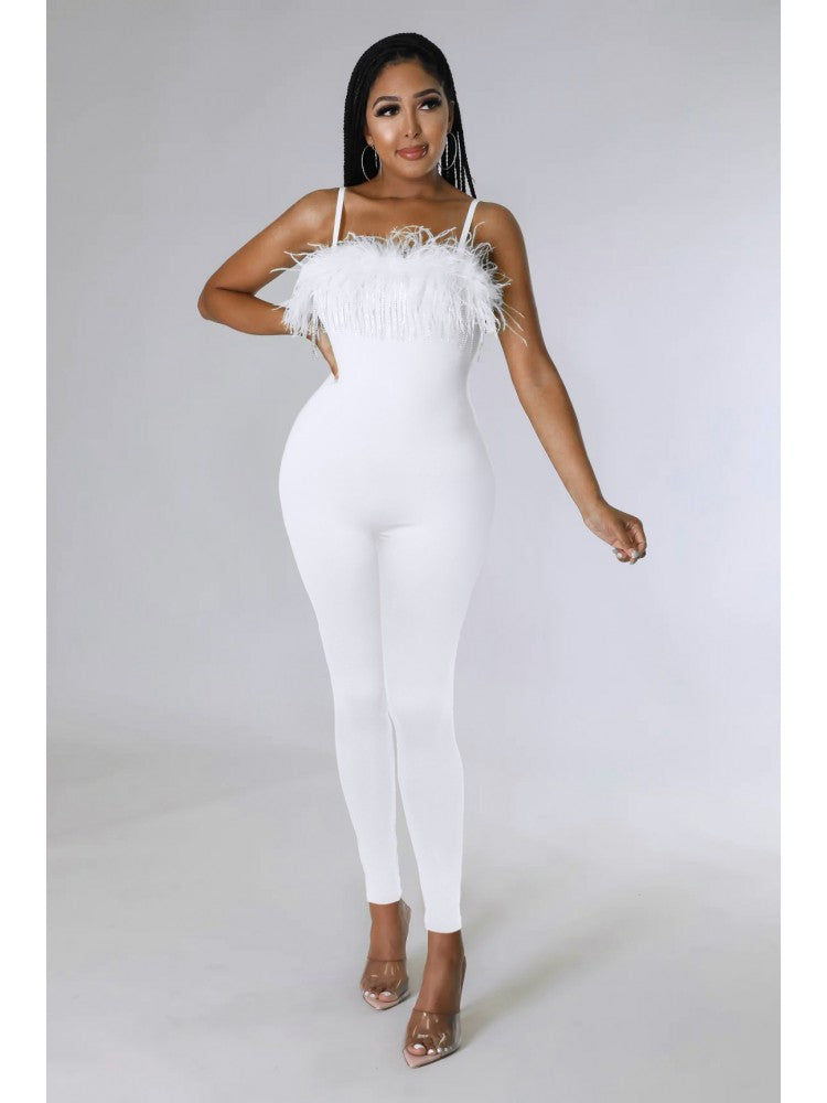 Feather Sleeveless Jumpsuit