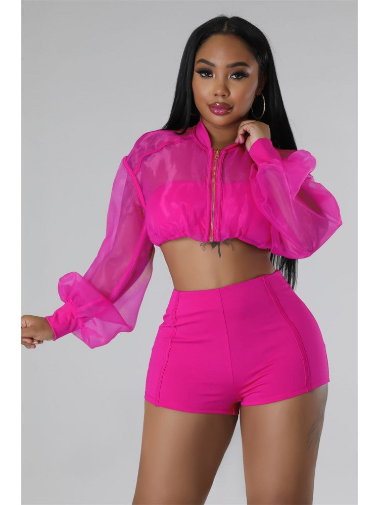 See Through Sleeve Short Set