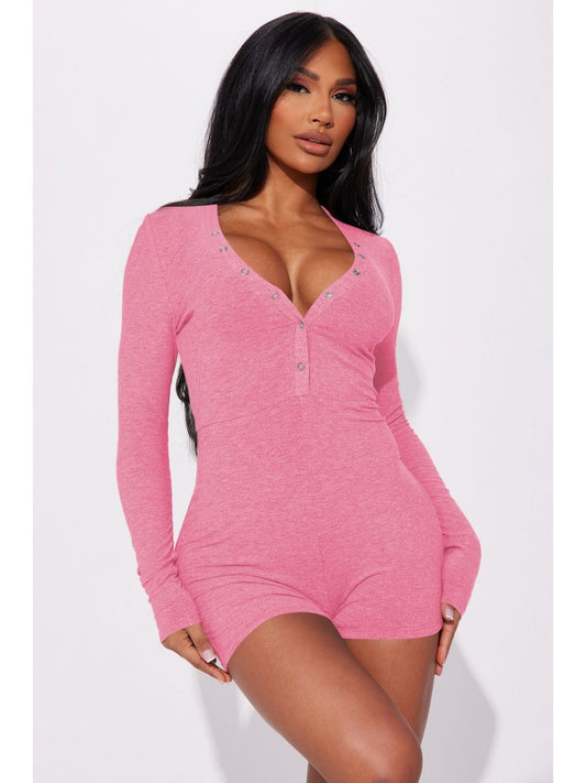 V Neck Long Sleeve Romper