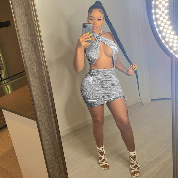 Pattern Bikini Skirt Set