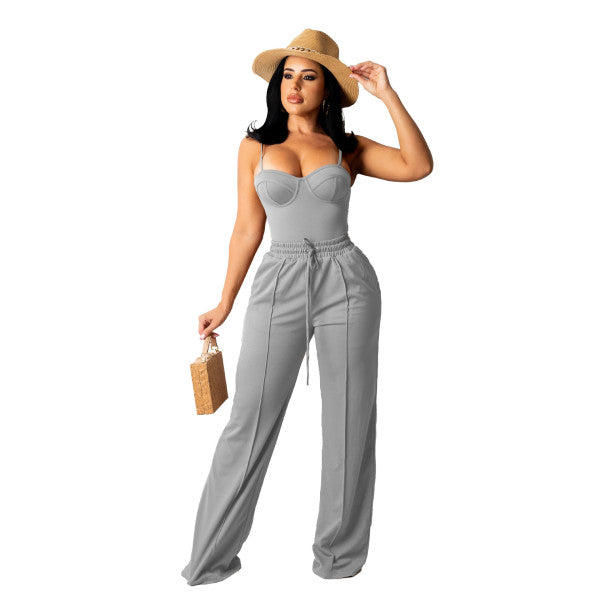 Solid Sleeveless Shirt & Flare Pants Set