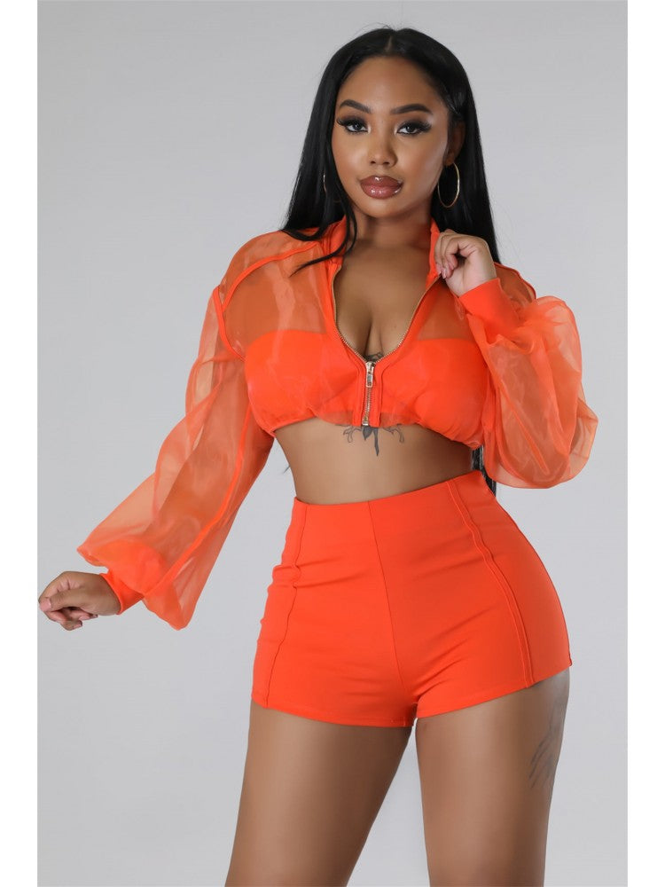 See Through Sleeve Short Set