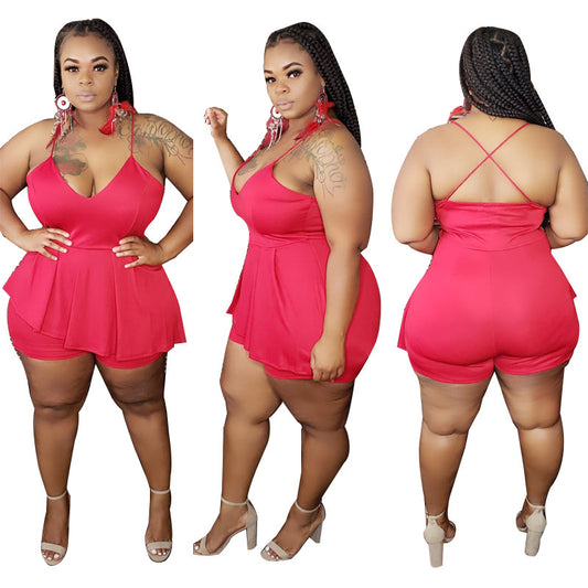 Plus Size V Neck Romper