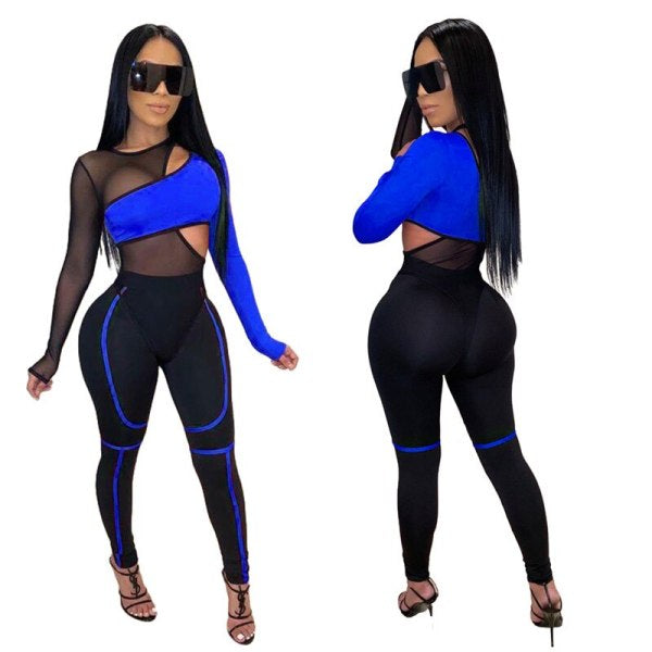 Mesh One Sleeve Jumpsuit