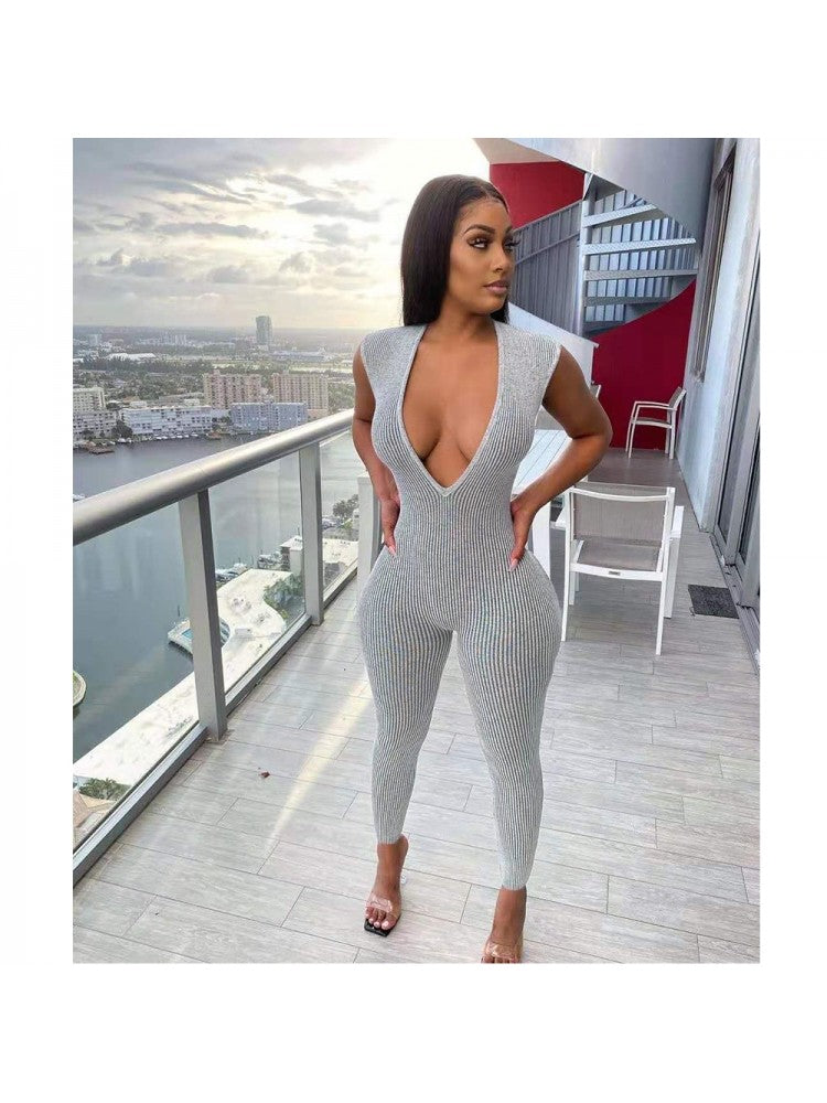 Deep V Neck Jumpsuit