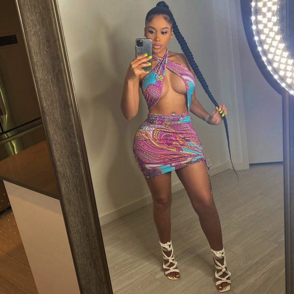 Pattern Bikini Skirt Set