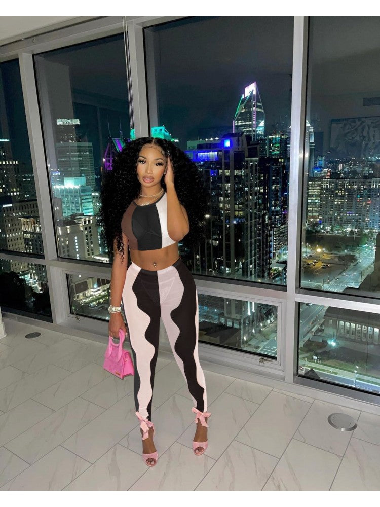 Mesh Contrast Trouser Set