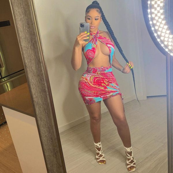 Pattern Bikini Skirt Set