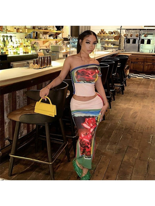 Flower Printing Skirt Set