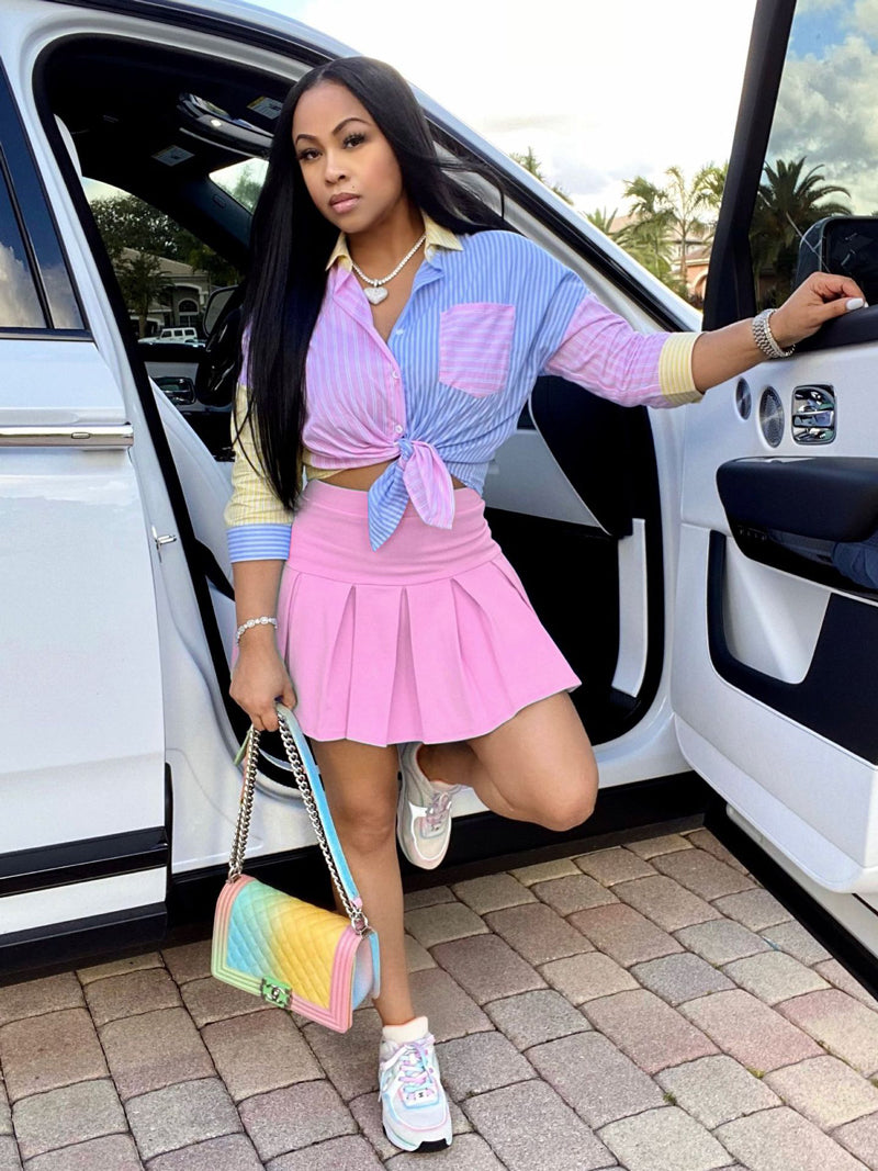 Plaid Shirt & Skirt Set